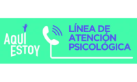 Aquí estoy Línea de atención psicológica con mano morada y teléfono