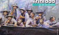 Costarricense sobre una lancha navegando un río, pintura.
